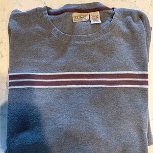 Vintage L.L. Bean Men’s Grey Crewneck Long Sleeve with Maroon Stripes